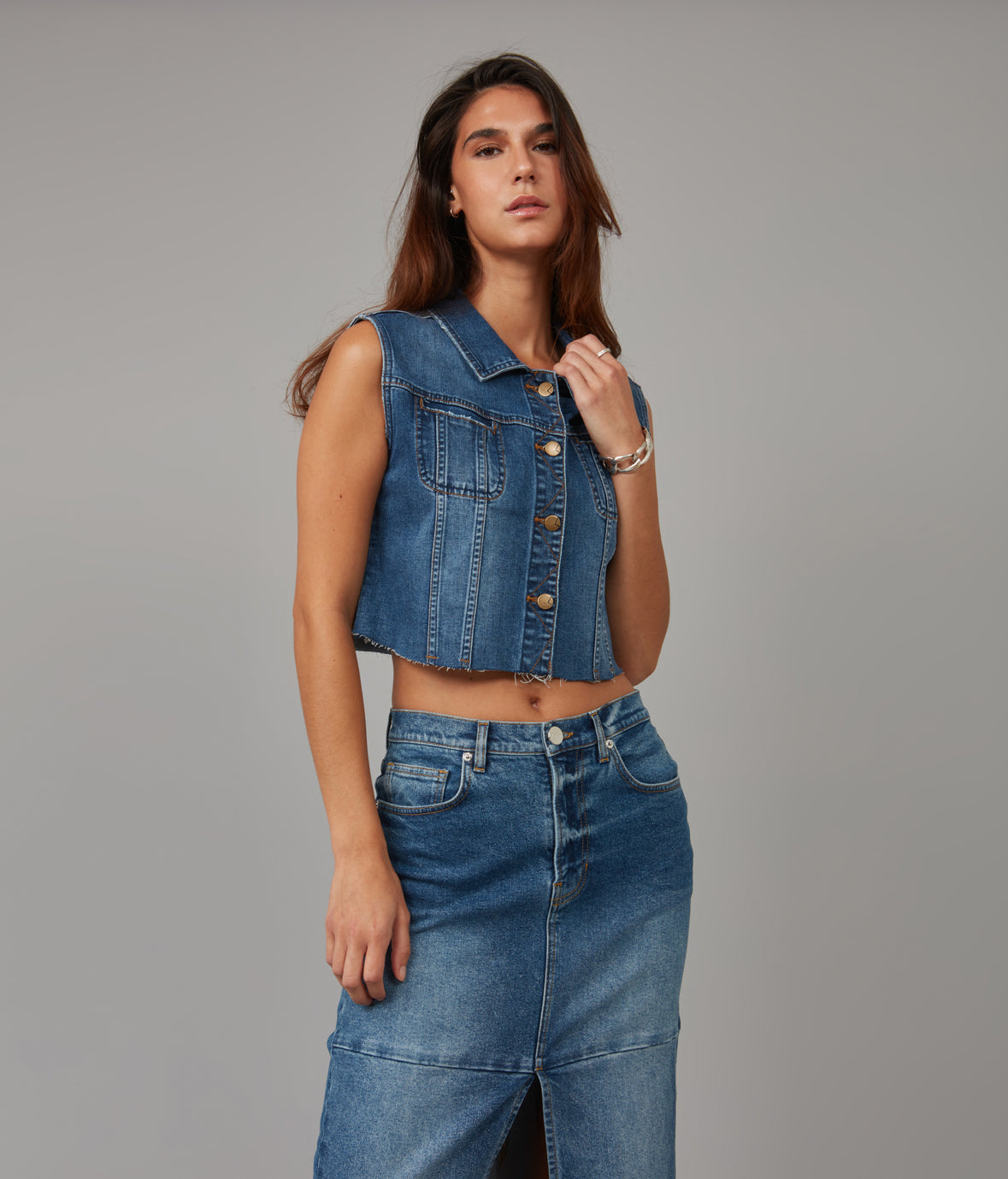 GABBIE-DIS Cropped Denim Vest