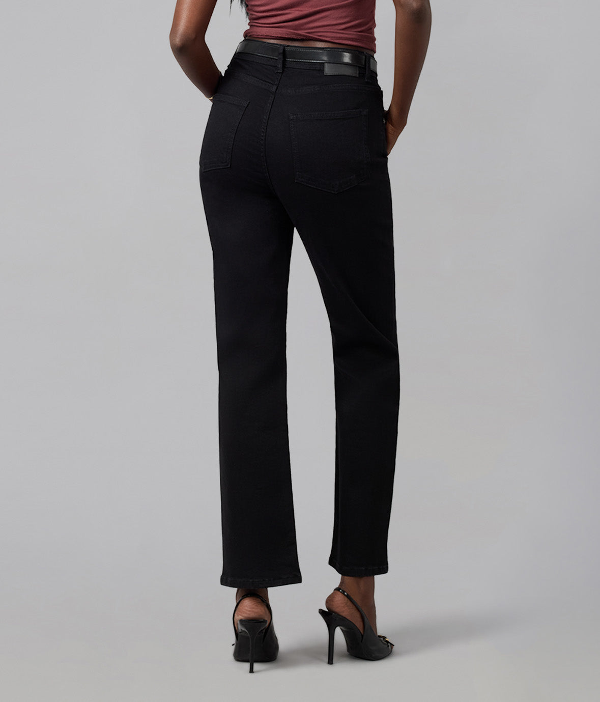 DENVER-BLK High Rise Straight Jeans